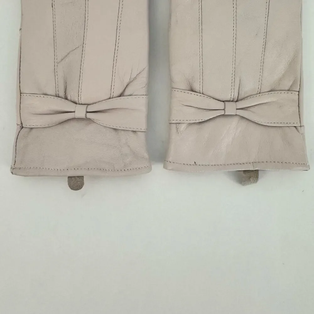 MoDA Genuine Leather Gloves Bow Detail Light Pale Pink Size M